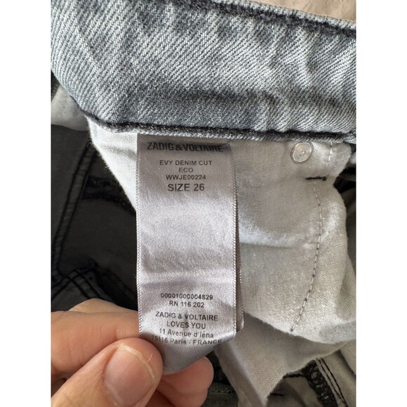 Zadig & Voltaire Womens Black 26 Evy Denim Cut Jeans Wide Leg Baggy Embroidered - Picture 7 of 12